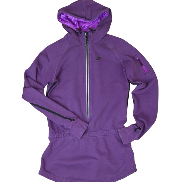 Nike Longline Banded Waist Hooded Half Zip Pullover, Purple - Small 437014-600 - Picture 1 of 11